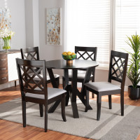 Baxton Studio Adina-Grey/Dark Brown-5PC Dining Set Adina Modern and Contemporary Grey Fabric Upholstered and Dark Brown Finished Wood 5-Piece Dining Set